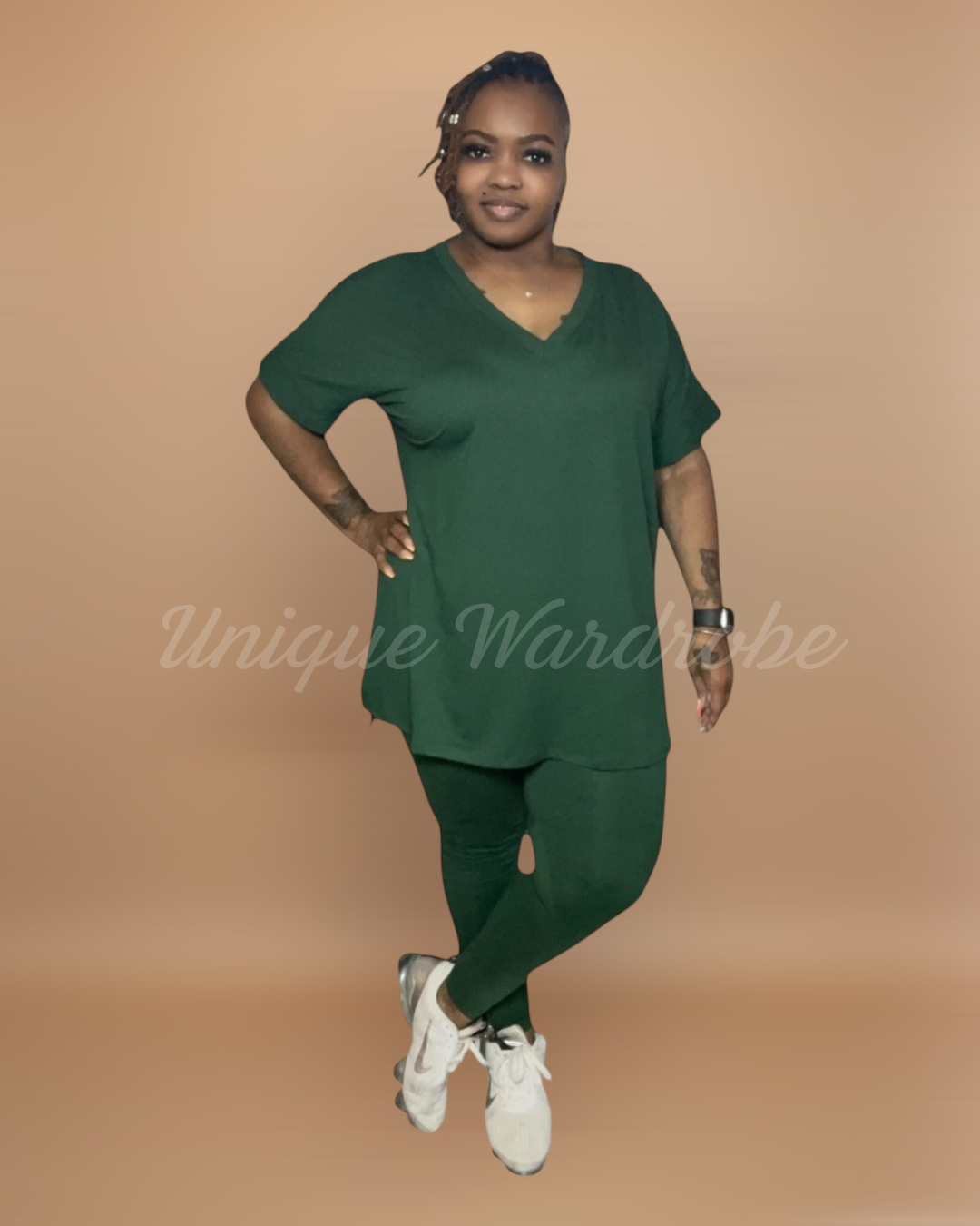 COMFY BRUNCH V-NECK SET(DK GREEN)