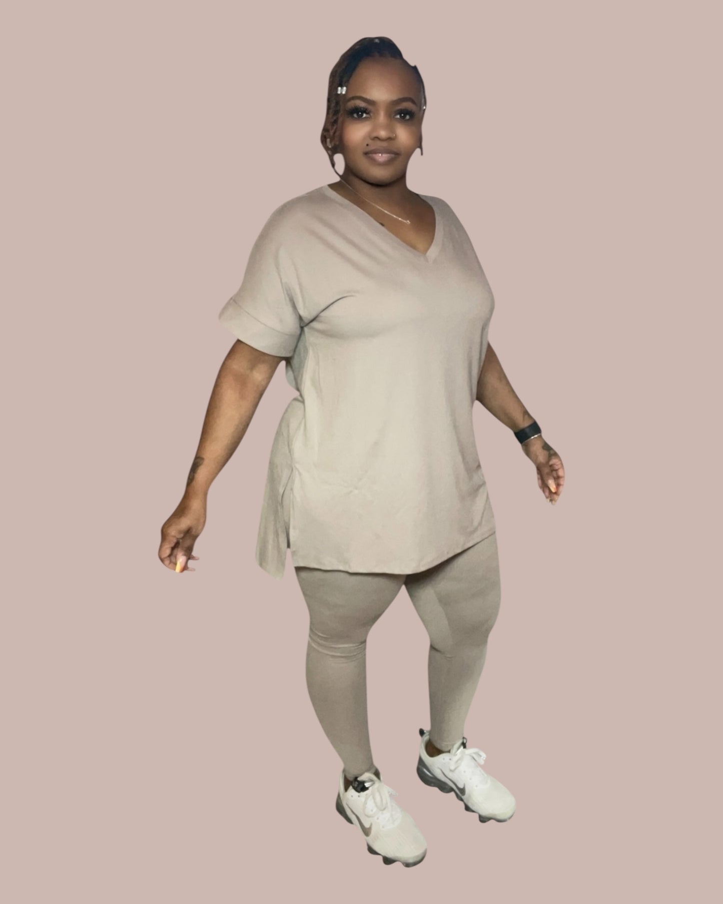 COMFY BRUNCH V-NECK SET(ASH MOCHA)