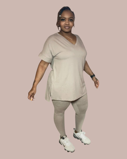 COMFY BRUNCH V-NECK SET(ASH MOCHA)