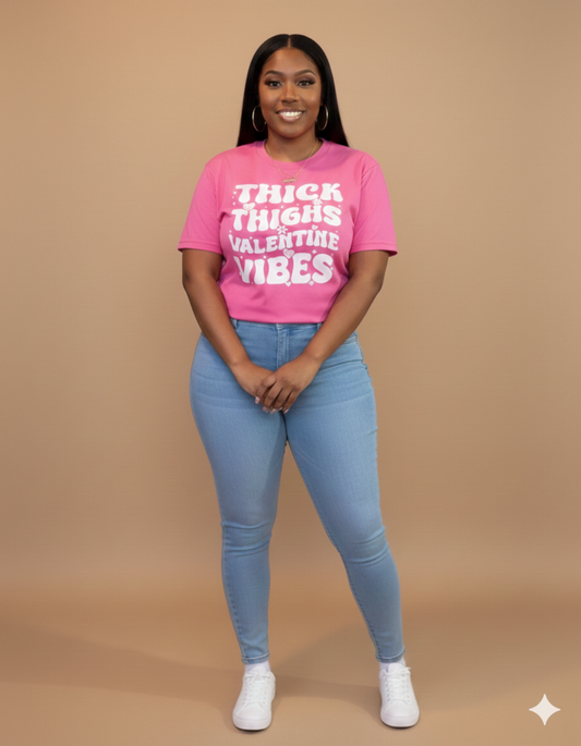 THICK THIGHS VALENTINE VIBES GRAPHIC TEE (PINK)