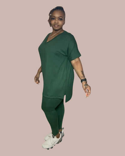 COMFY BRUNCH V-NECK SET(DK GREEN)