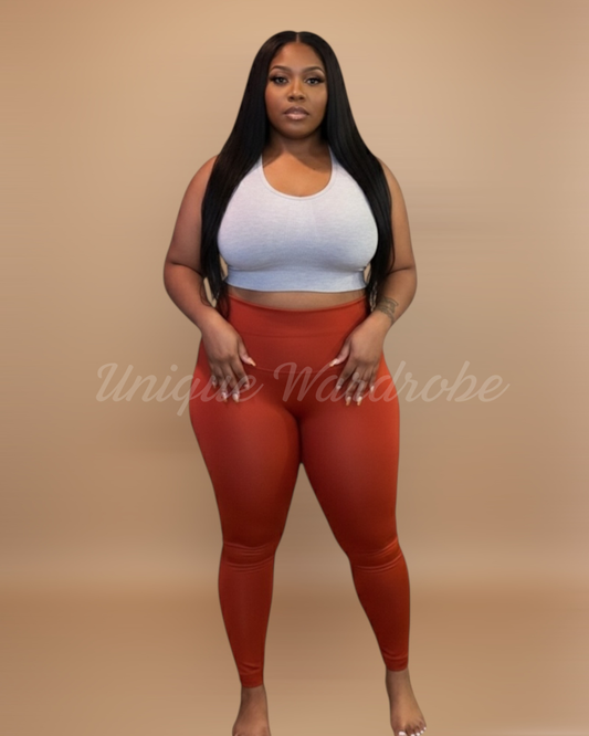 FLEECE HIGH WAISTED LEGGINGS (RUST)