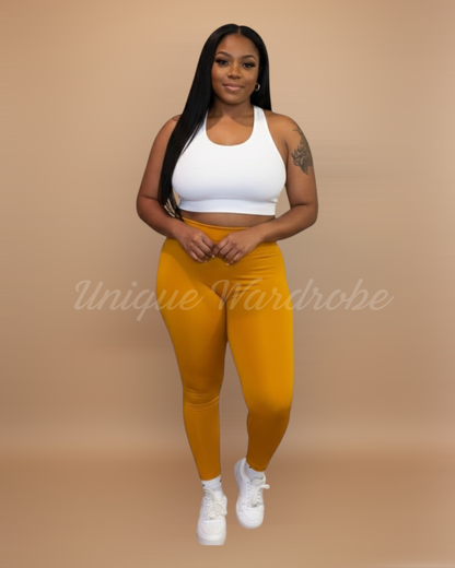 FLEECE HIGH WAISTED LEGGINGS (MUSTARD)