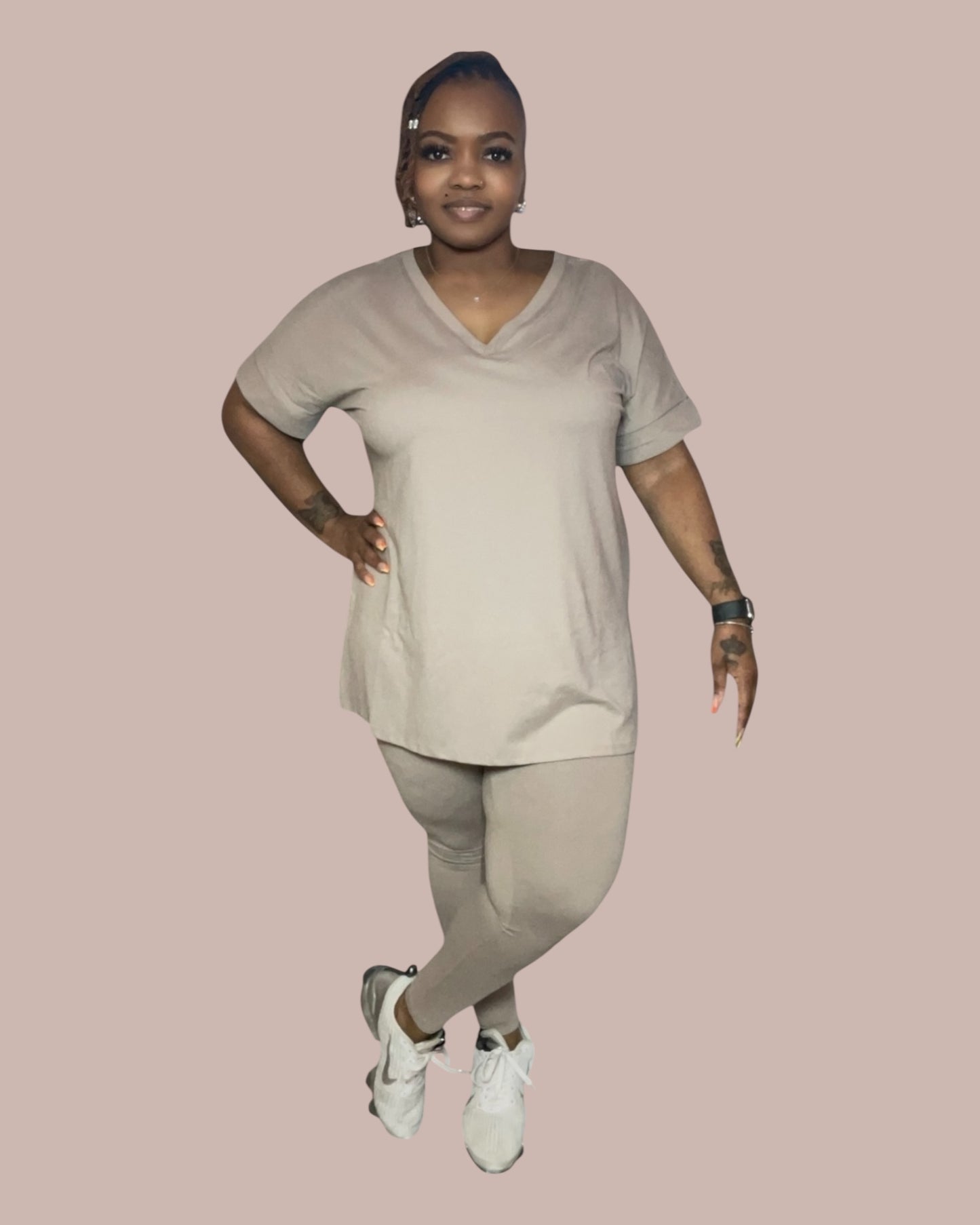 COMFY BRUNCH V-NECK SET(ASH MOCHA)