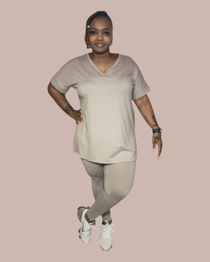 COMFY BRUNCH V-NECK SET(ASH MOCHA)