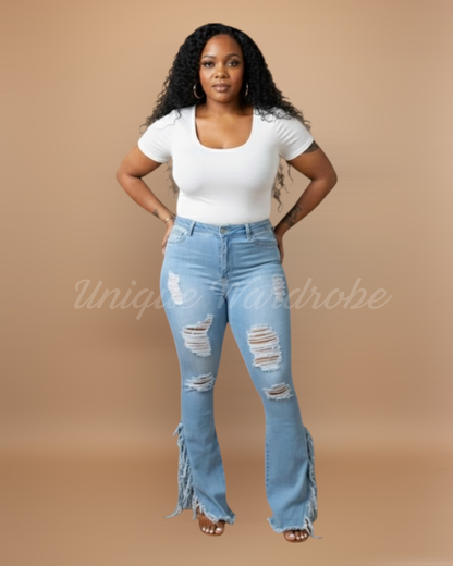 SHREDDED BELLS (LIGHT DENIM)