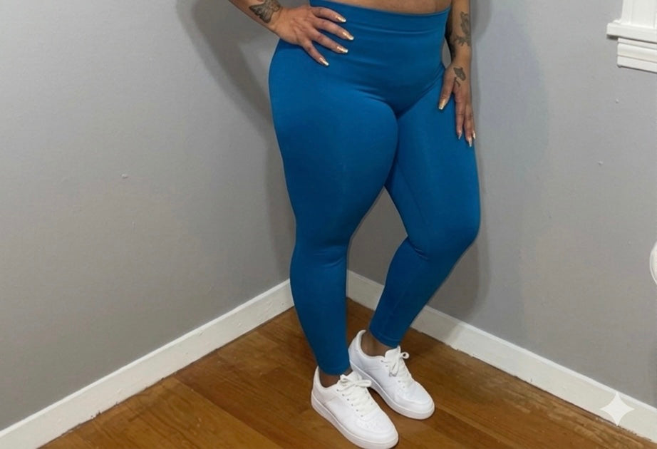FLEECE HIGH WAISTED LEGGINGS (TEAL)