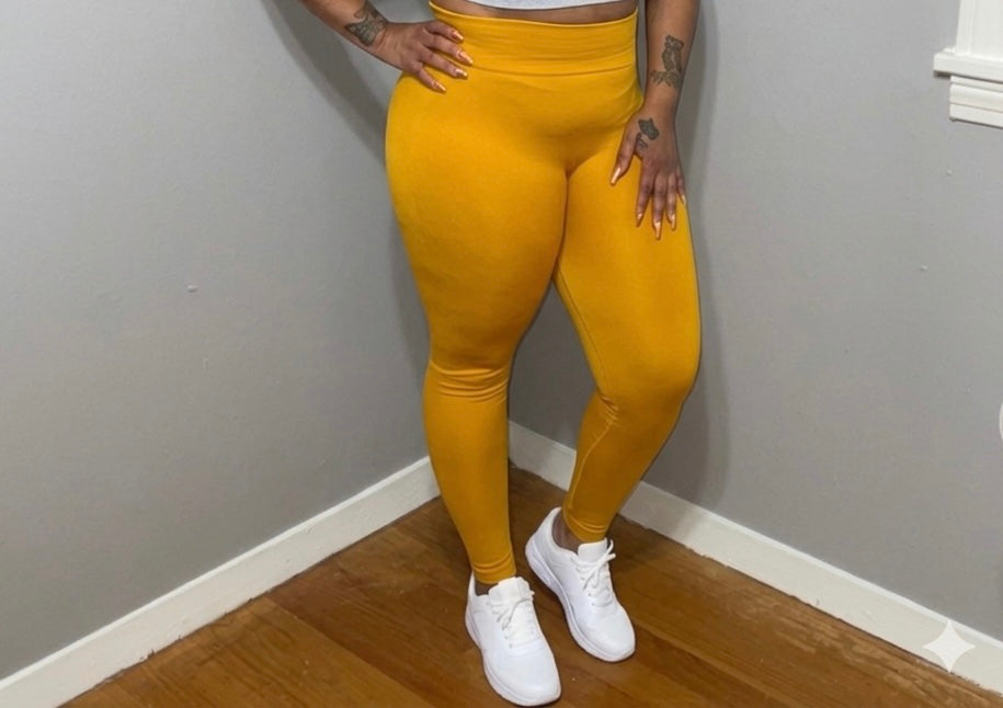 FLEECE HIGH WAISTED LEGGINGS (MUSTARD)