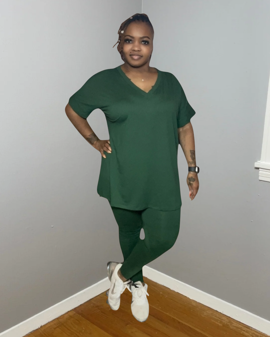 COMFY BRUNCH V-NECK SET(DK GREEN)