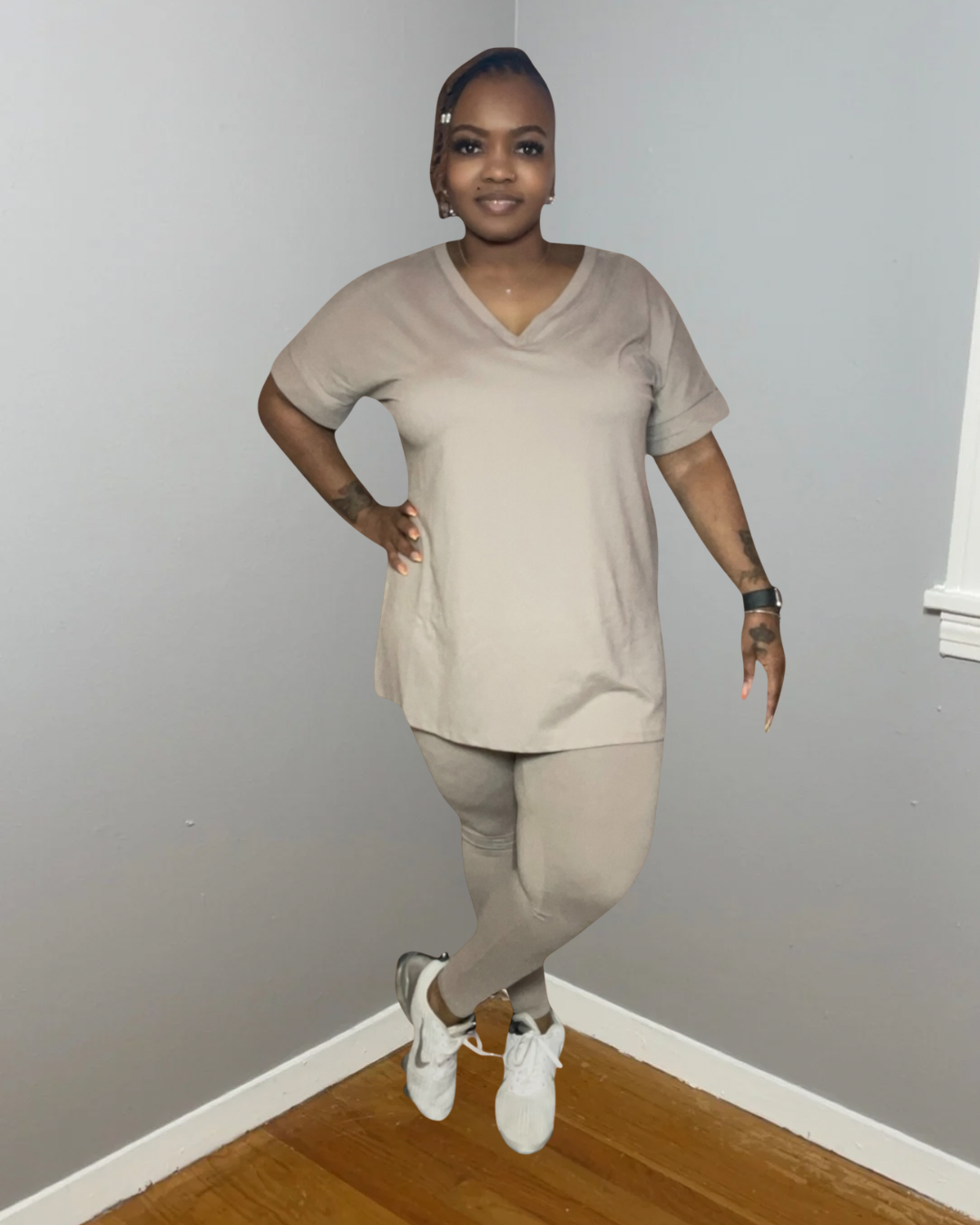 COMFY BRUNCH V-NECK SET(ASH MOCHA)