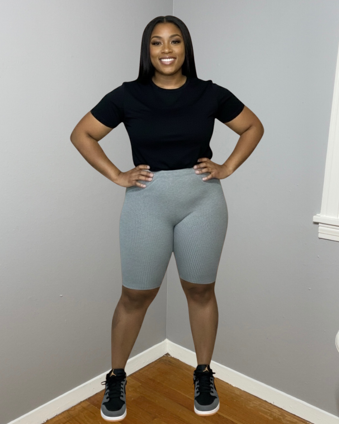 RIBBED BIKER SHORTS (GRAY)