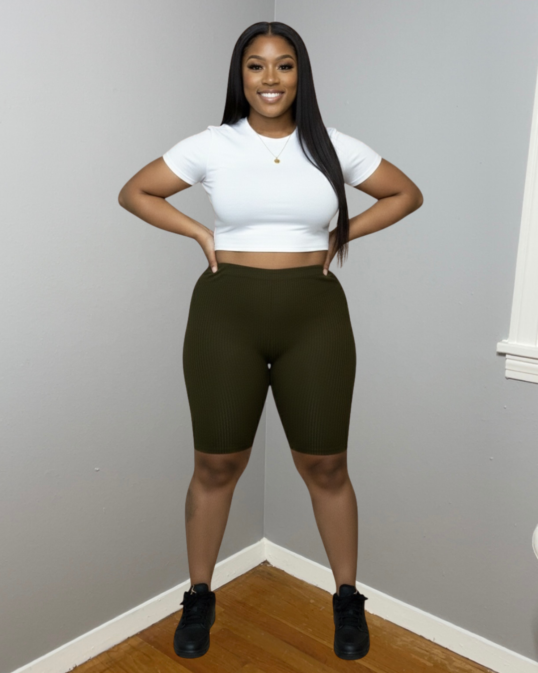 RIBBED BIKER SHORTS (OLIVE)