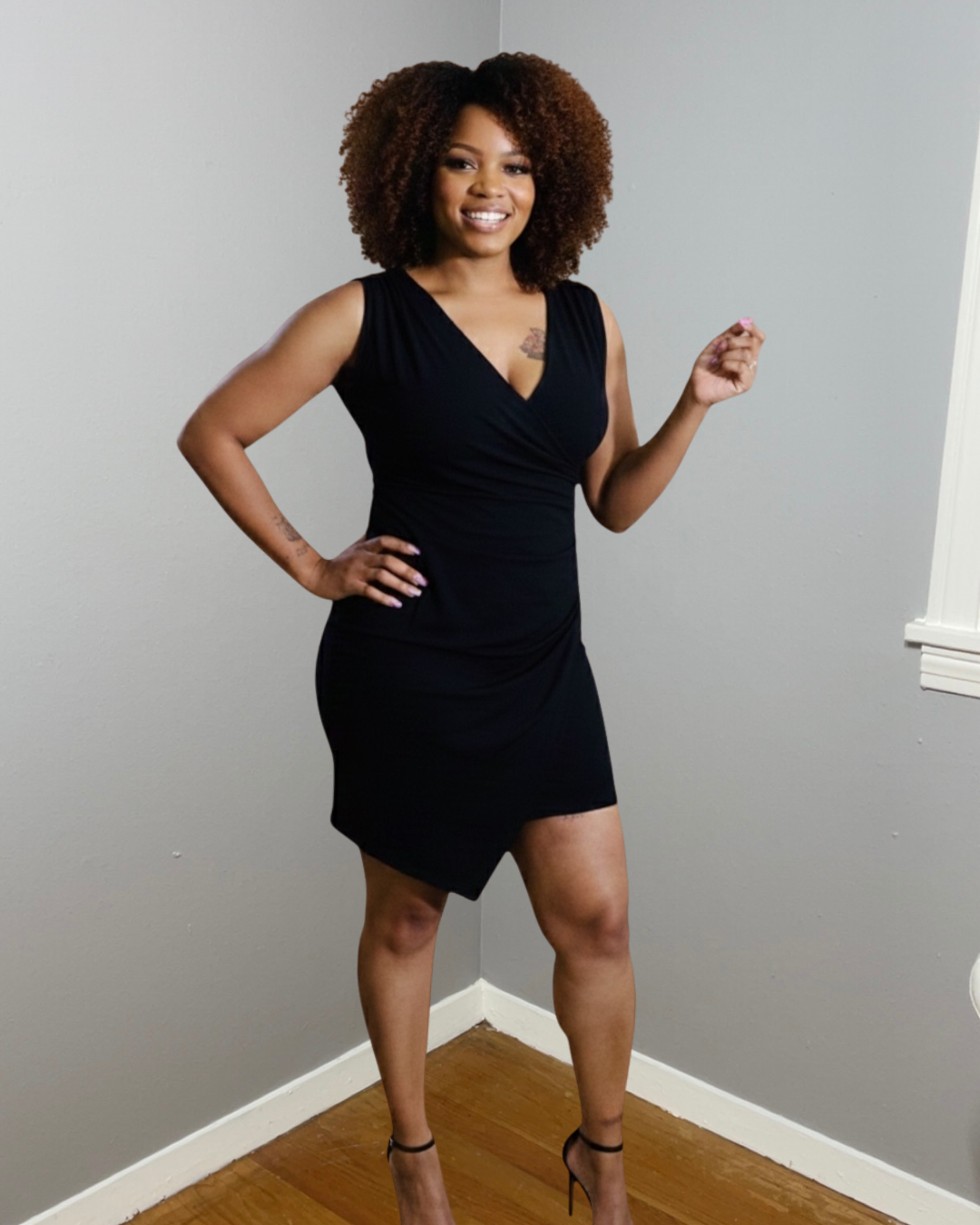 mini dress unique Adalyn Mini Dress - Asymmetrical Silhouette - Unique Neckline - Floral Embellishments - Soft & Stretchy Fabric - Versatile