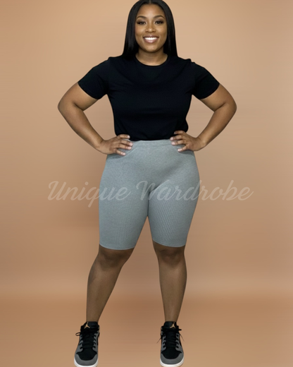 RIBBED BIKER SHORTS (GRAY)