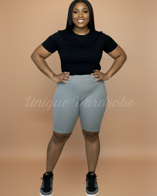 RIBBED BIKER SHORTS (GRAY)