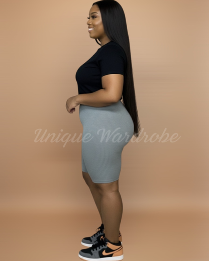 RIBBED BIKER SHORTS (GRAY)