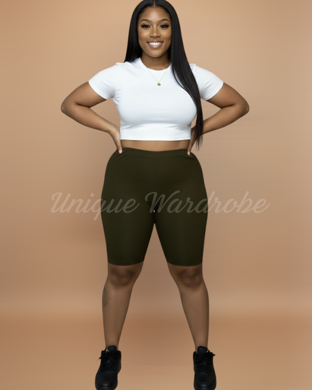 RIBBED BIKER SHORTS (OLIVE)