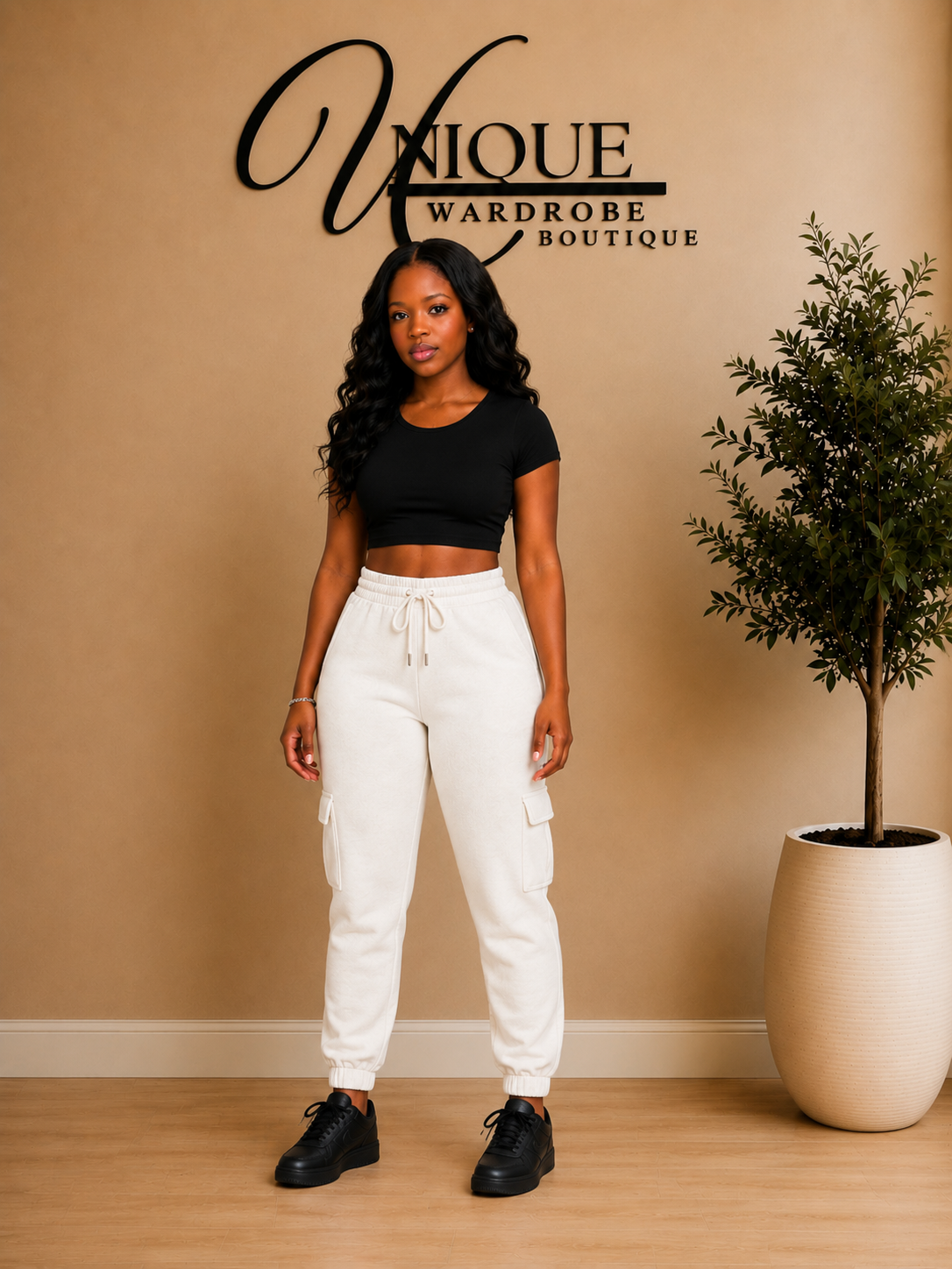 FLEECE CARGO JOGGERS (CREAM)