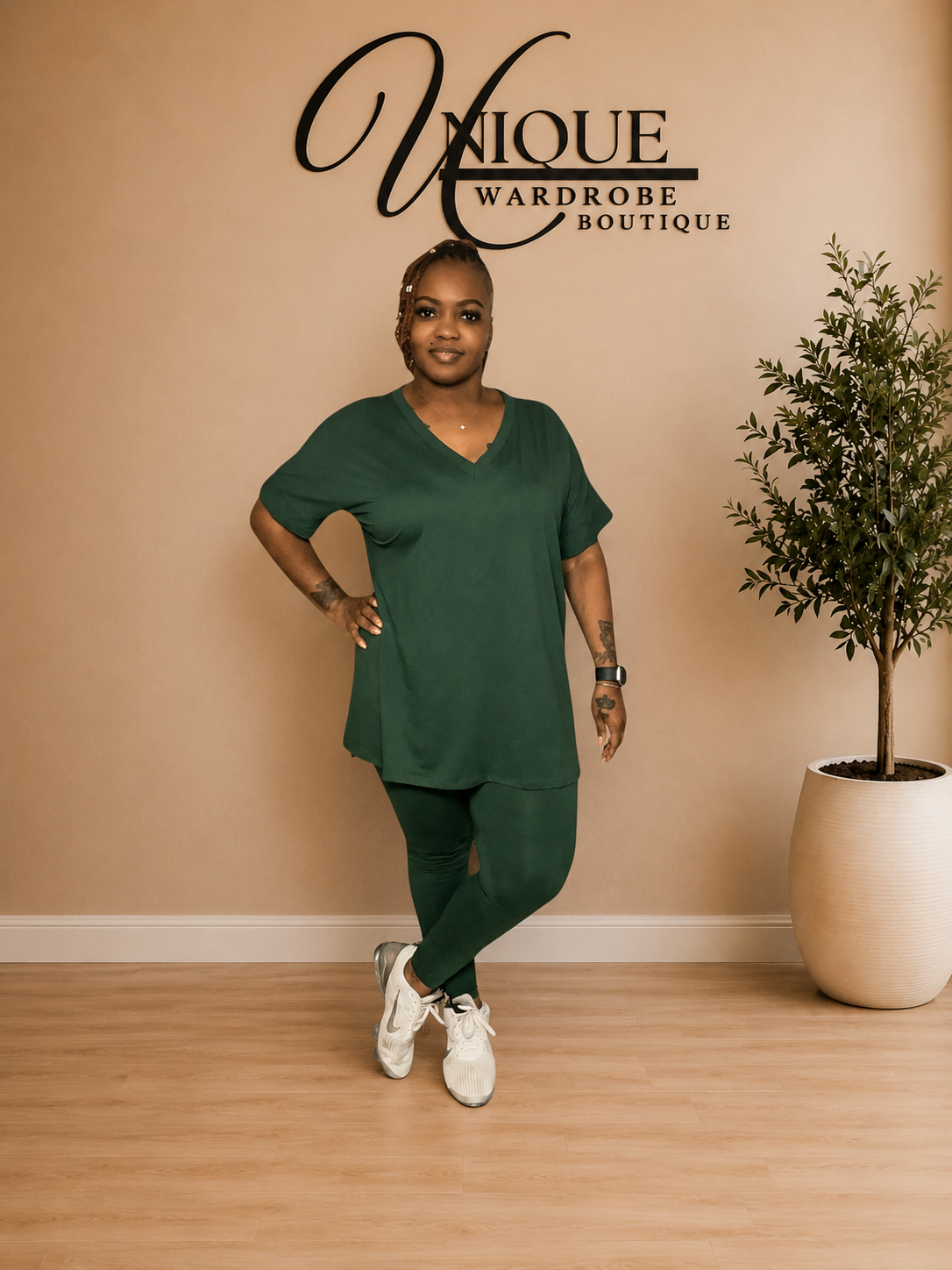 COMFY BRUNCH V-NECK SET(DK GREEN)