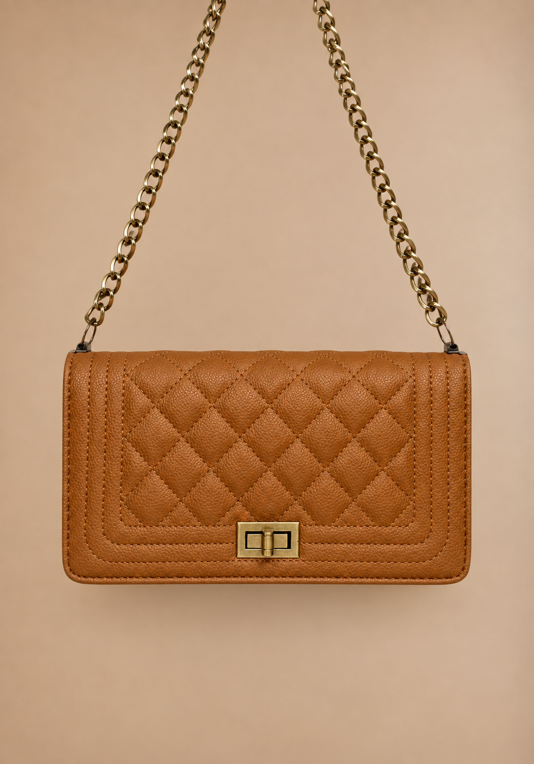 STITCHED CROSSBODY HANDBAG (TAN)