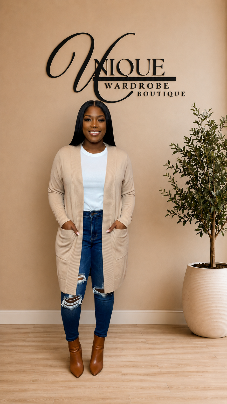 OPEN FRONT CARDIGAN (KHAKI)