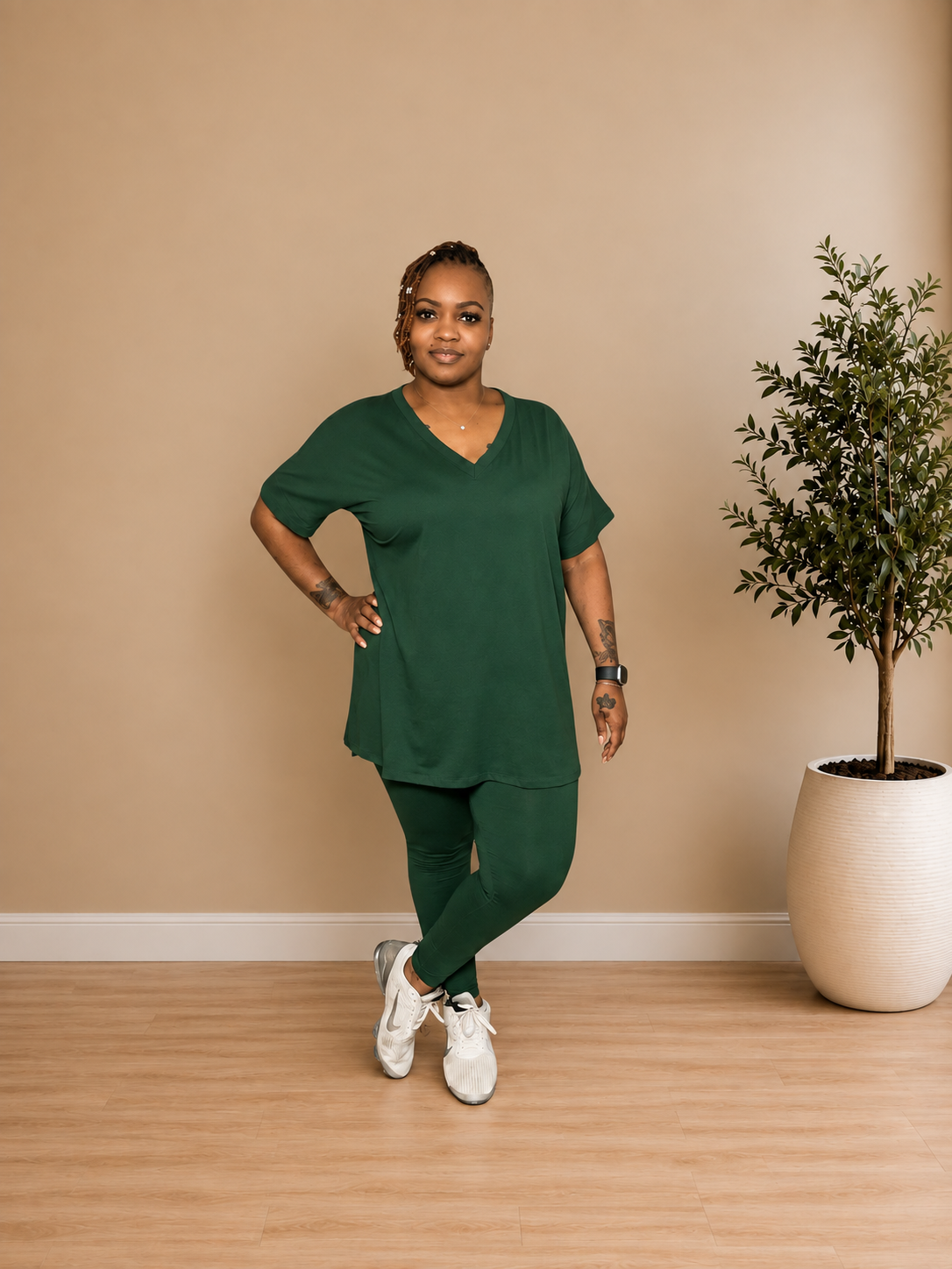 COMFY BRUNCH V-NECK SET(DK GREEN)