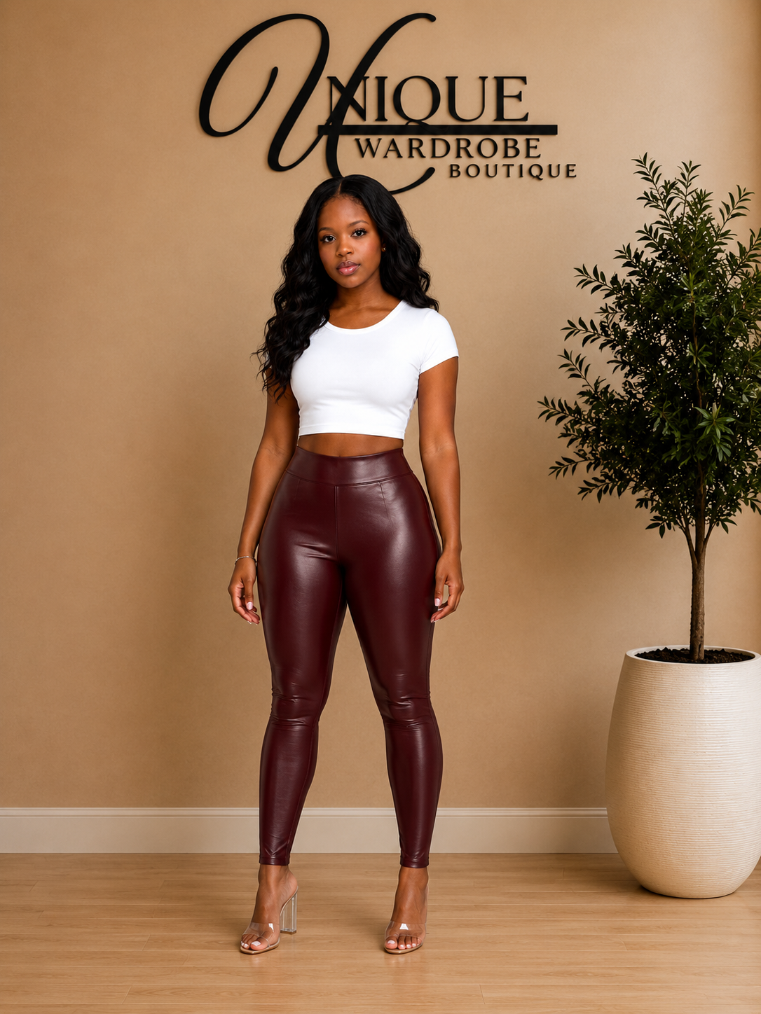 FAUX LEATHER LEGGINGS (BURGUNDY)