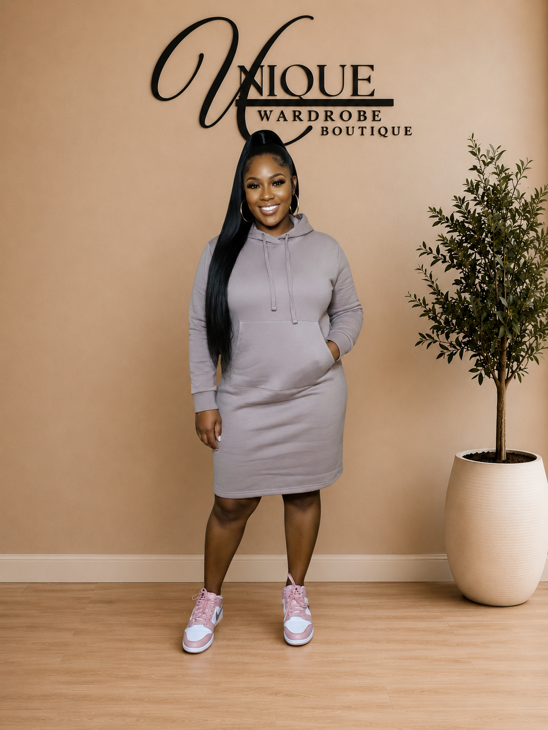 FLEECE HOODIE DRESS (MOCHA)