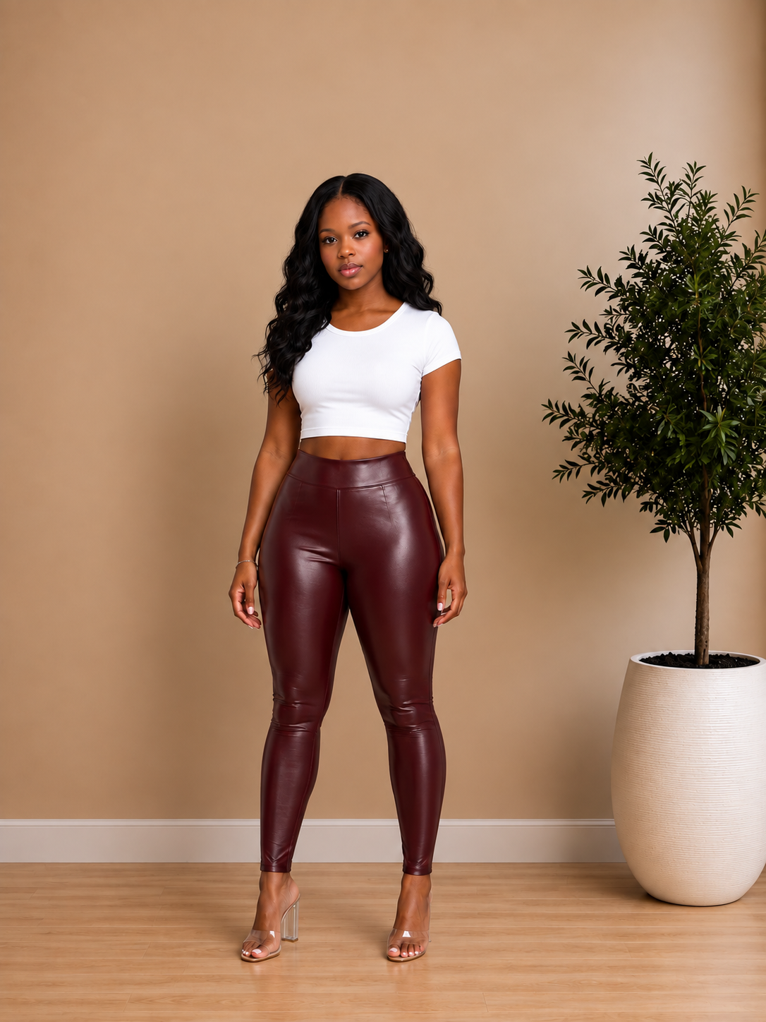 FAUX LEATHER LEGGINGS (BURGUNDY)