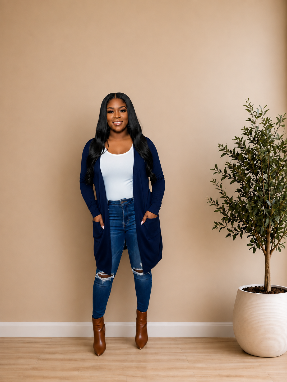 OPEN FRONT CARDIGAN (NAVY)