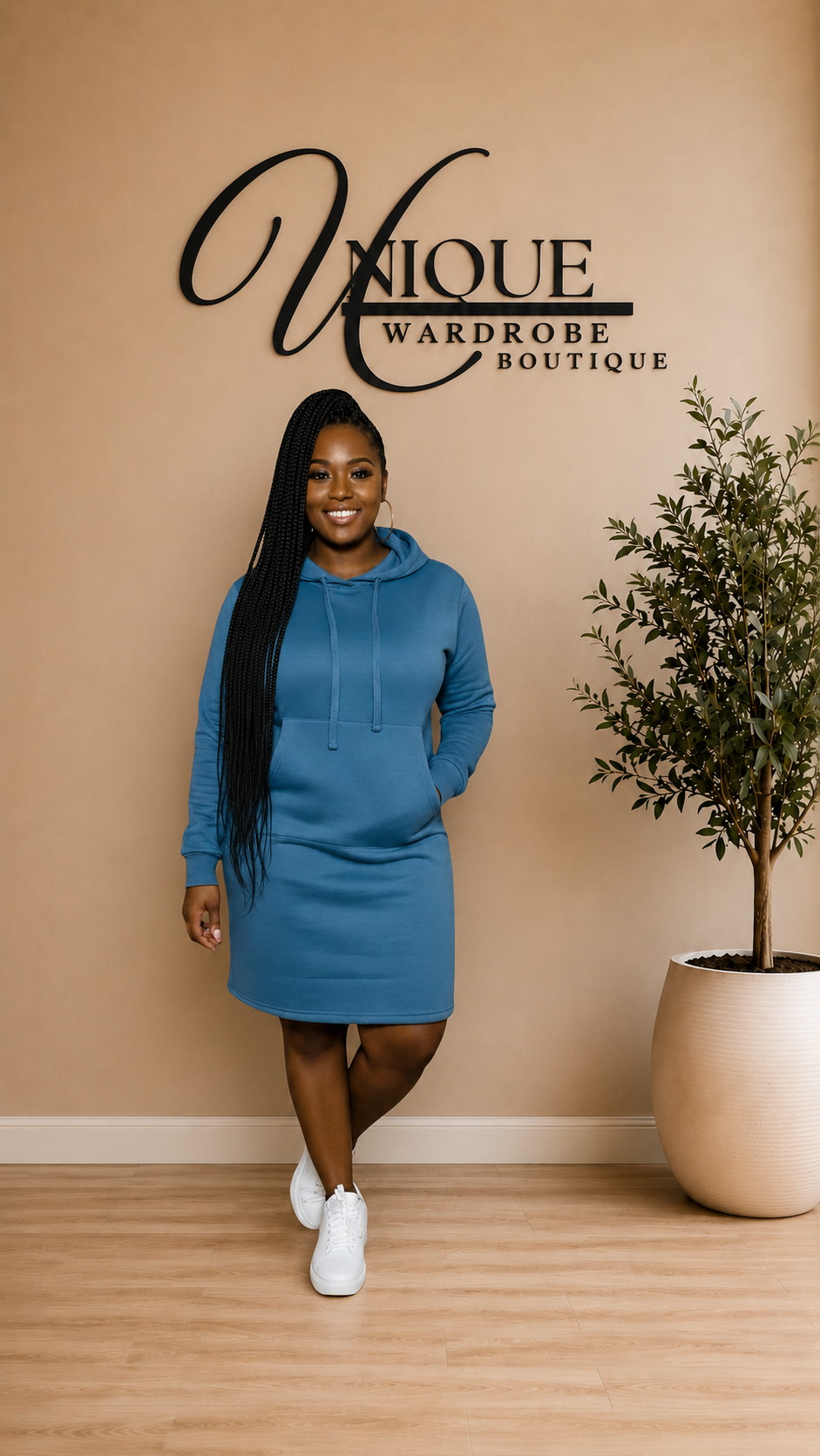 FLEECE HOODIE DRESS (DUSTY BLUE)