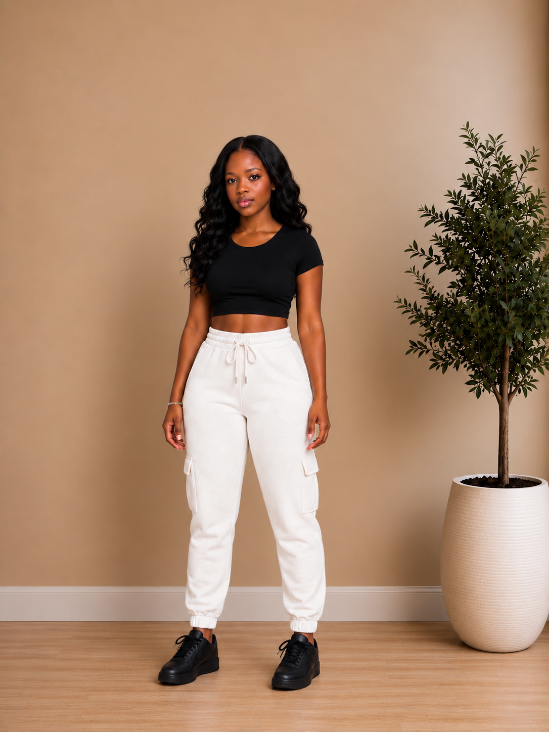 FLEECE CARGO JOGGERS (CREAM)