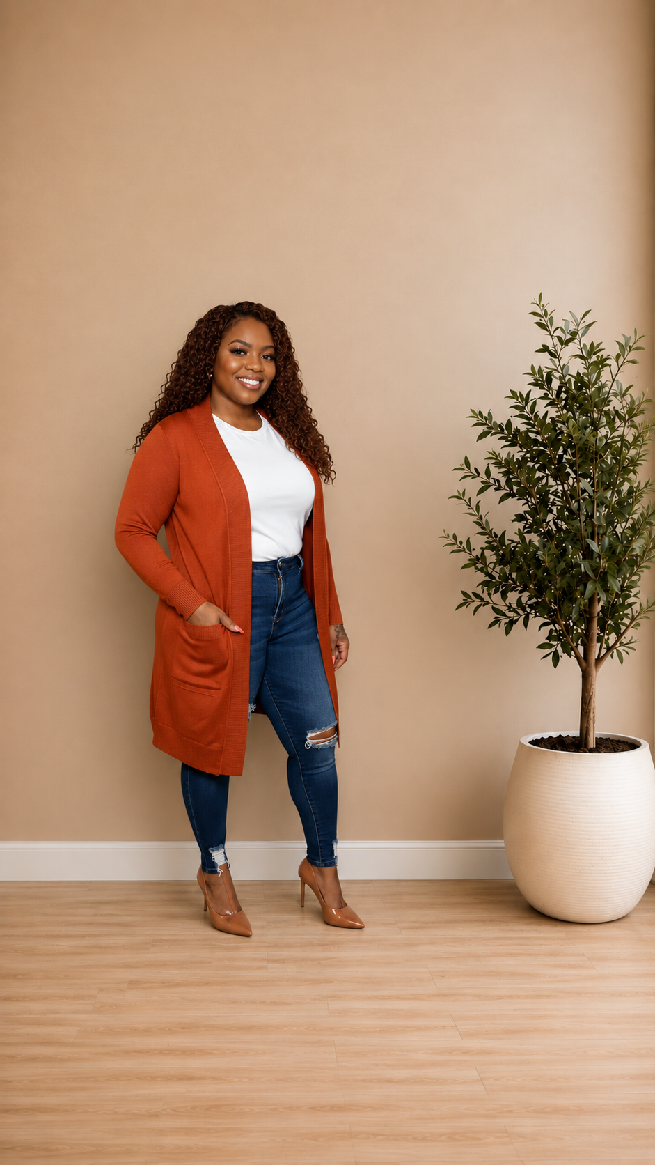 OPEN FRONT CARDIGAN (RUST)
