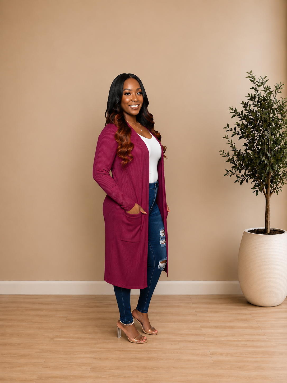 OPEN FRONT CARDIGAN (MAGENTA)