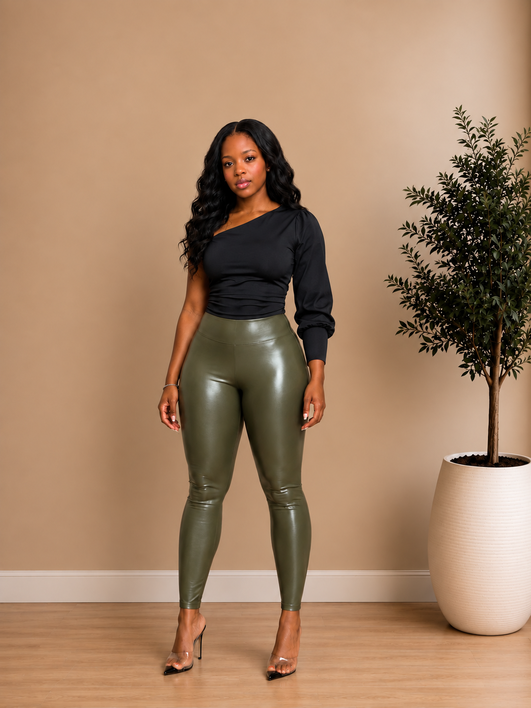 FAUX LEATHER LEGGINGS (OLIVE)