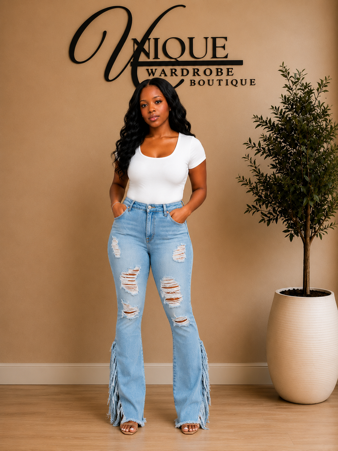 SHREDDED BELLS (LIGHT DENIM)