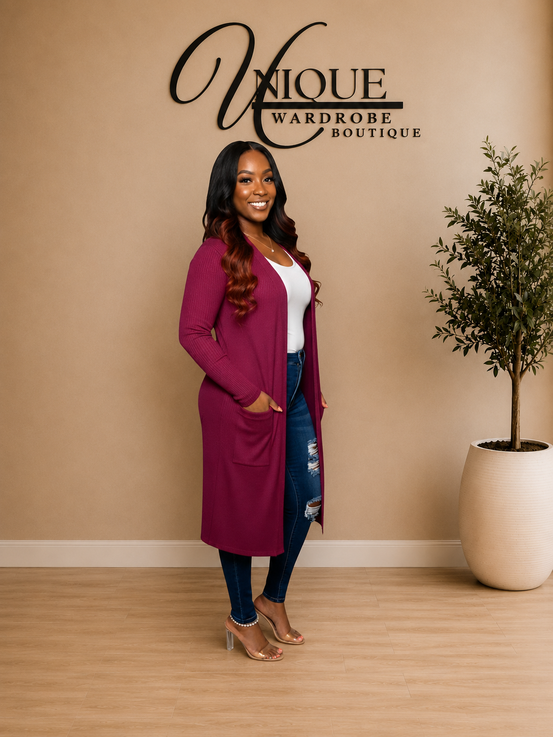 OPEN FRONT CARDIGAN (MAGENTA)