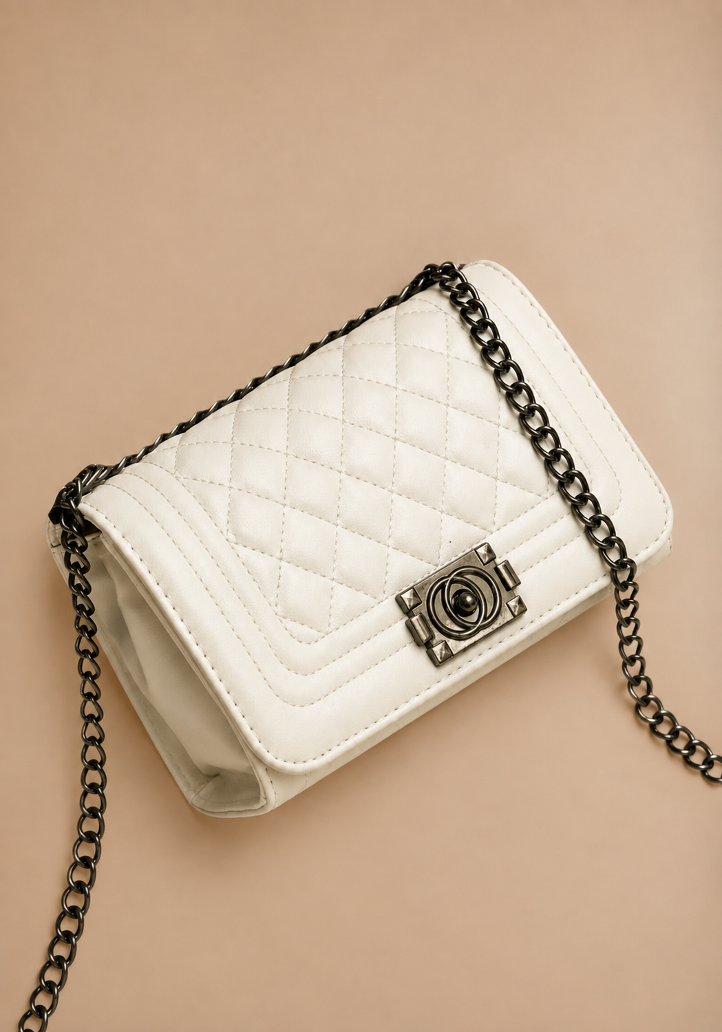STITCHED CROSSBODY HANDBAG (WHITE)