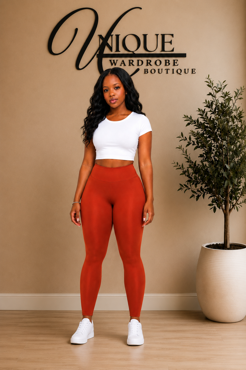 FLEECE HIGH WAISTED LEGGINGS (RUST)