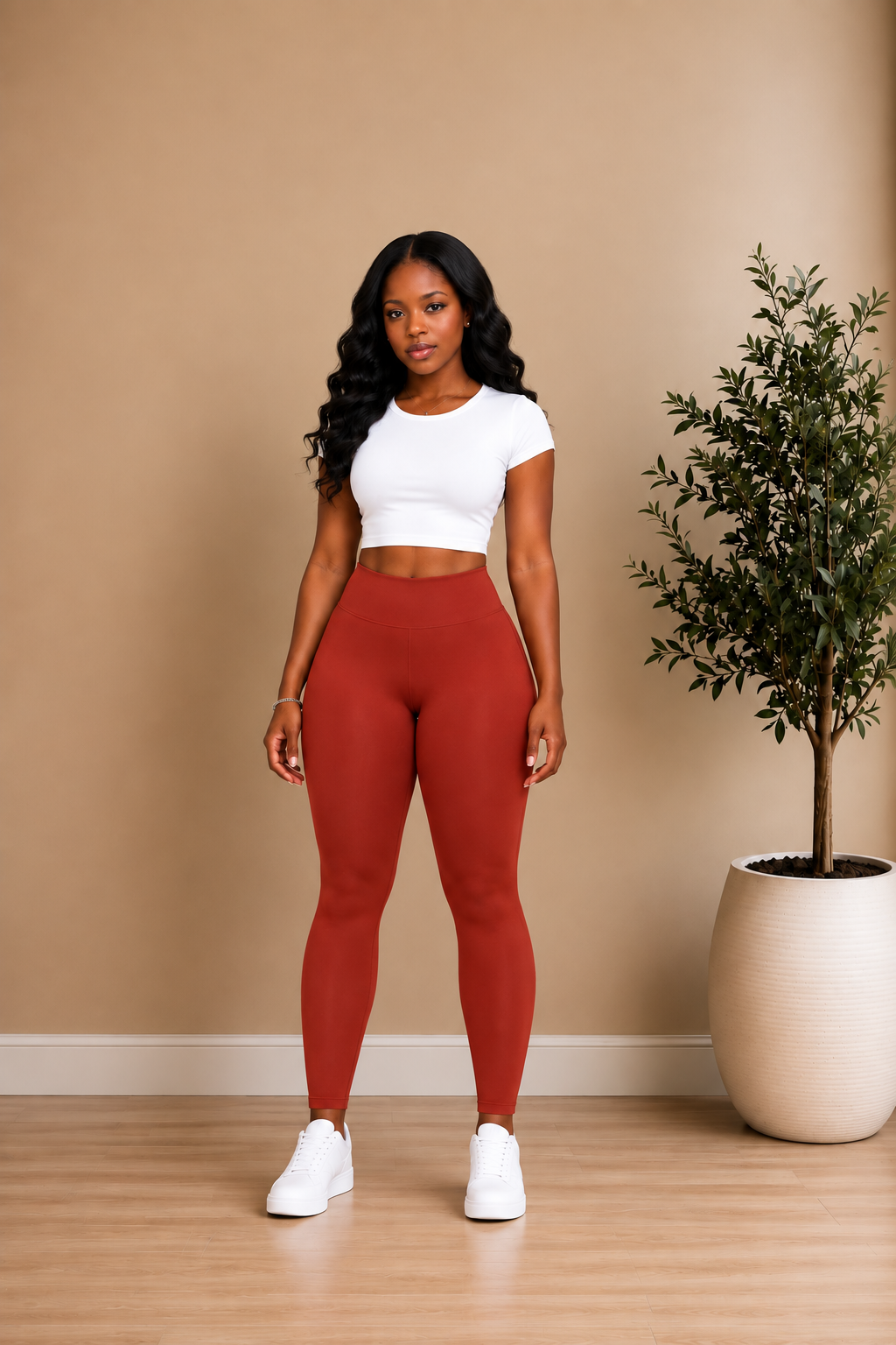 FLEECE HIGH WAISTED LEGGINGS (RUST)