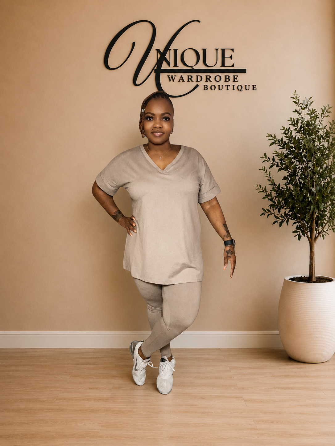 COMFY BRUNCH V-NECK SET(ASH MOCHA)