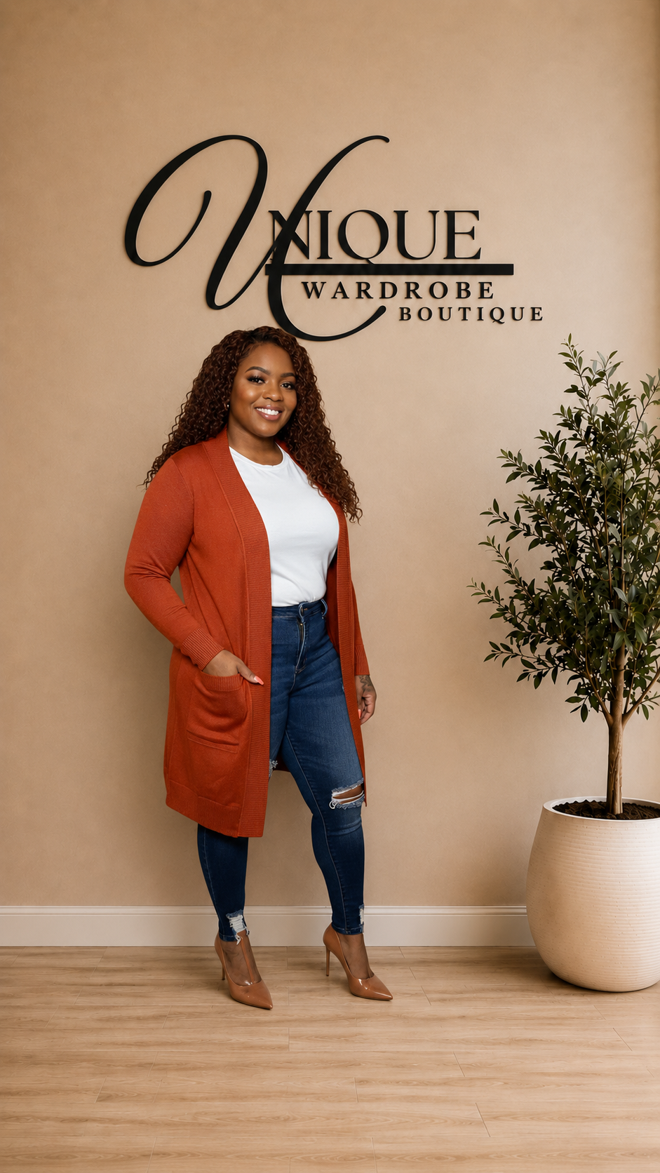 OPEN FRONT CARDIGAN (RUST)
