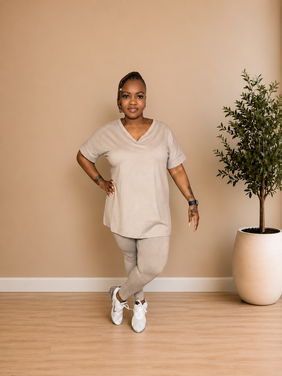 COMFY BRUNCH V-NECK SET(ASH MOCHA)
